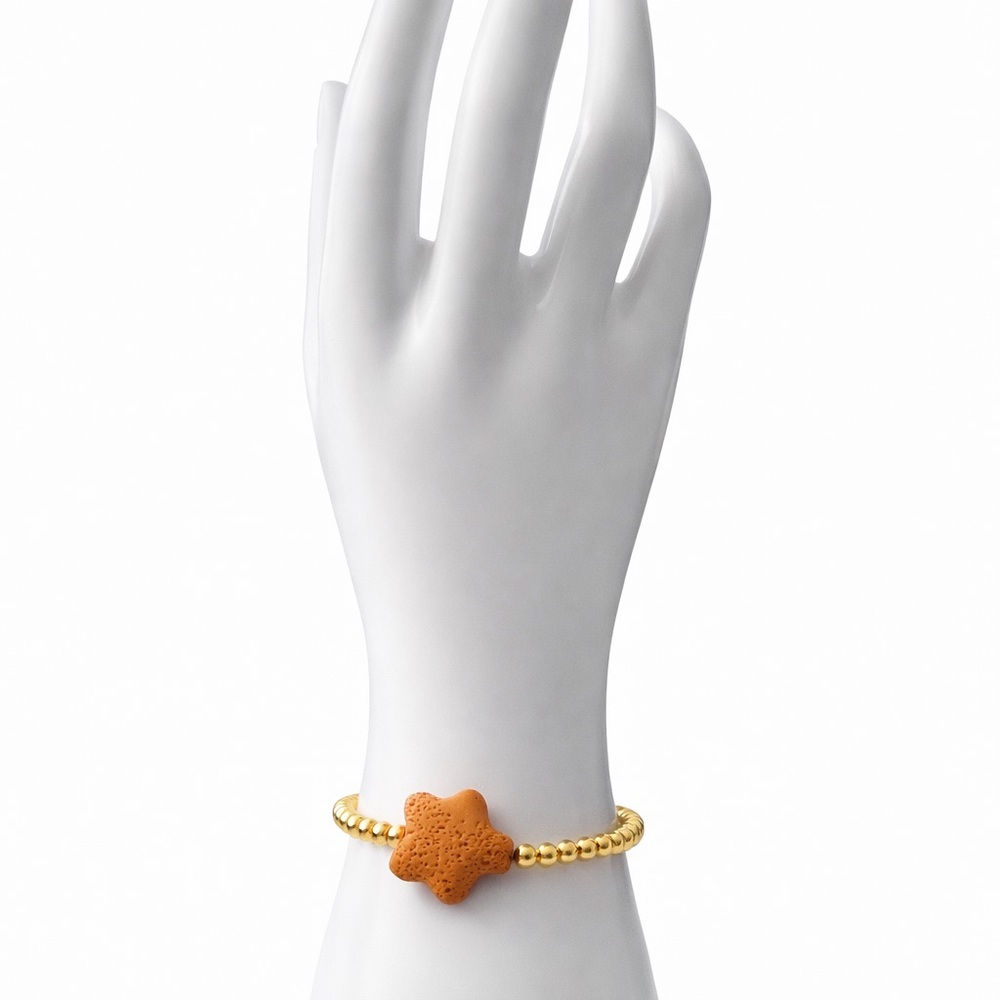 Gold Stainless Steel Starfish Charm Bracelet – Adjustable